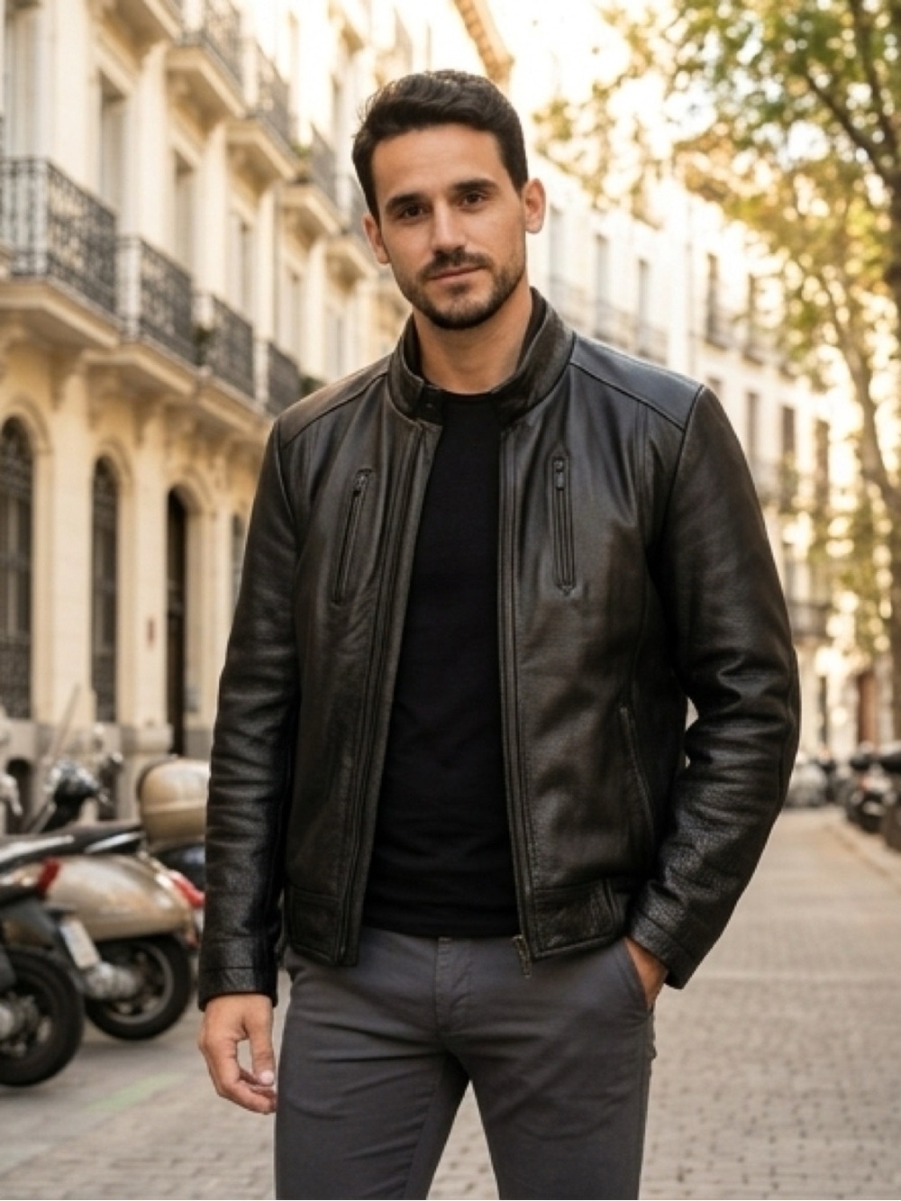 Calvin Klein Black Leather Vintage Moto Jacket